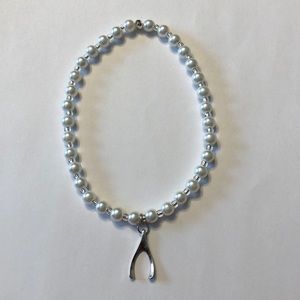 White Pearl Stretch Wishbone Ankle Bracelet